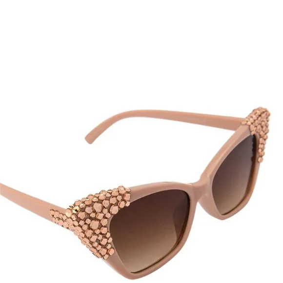 Callie Embellishing Eyes: Nude Rose Gold Rhinestone Sunglasses - Picture 3 of 5